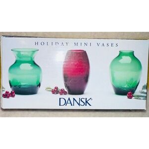 NIB Dansk Christmas Holiday Glass Mini Vases